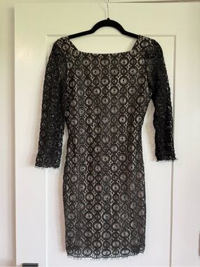 Diane Von Furtstenberg Lace Overlay Beaded Black Cocktail Dress